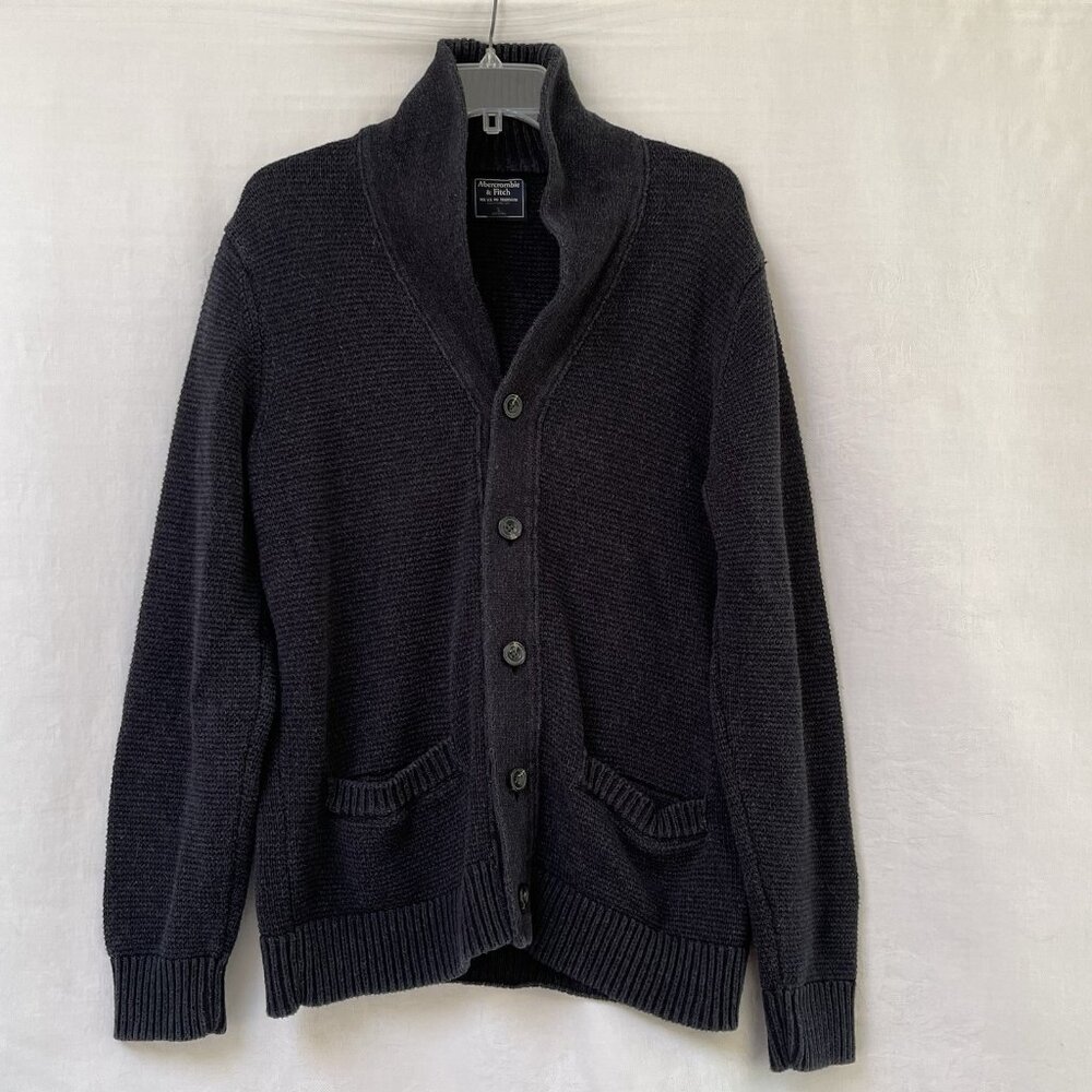 Abercrombie Fitch Cardigan Sweater Mens Large Gray Shawl Collar Cotton Grandpa
